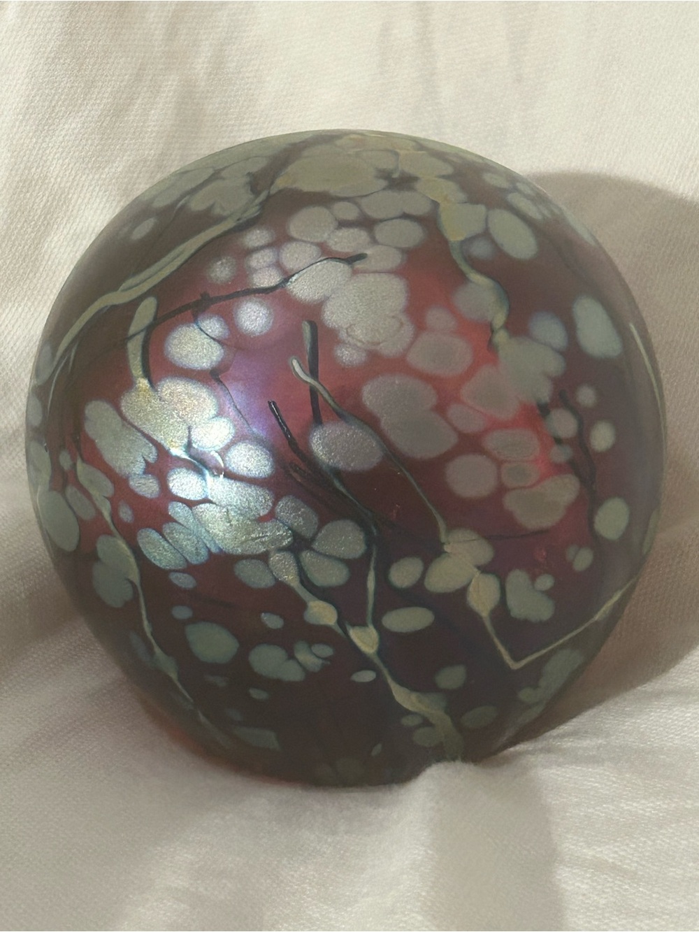 Tim Lazer Art Glass Paperweight 3.5" Signed 2008 Pink w/Leaves Sticks Silver - Picture 4 of 7